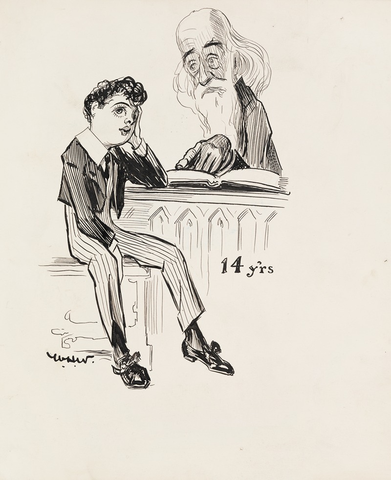 William Henry Walker - A boy at age 14, staring into space daydreaming while an old man tries to teach him from a book.