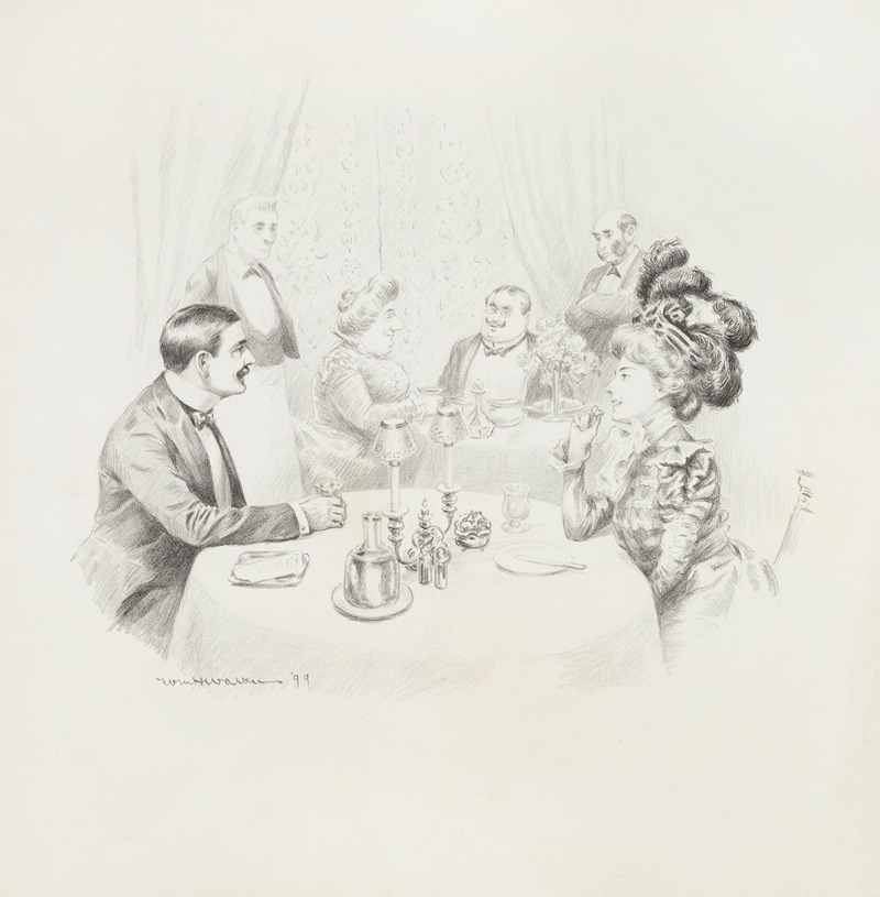 William Henry Walker - A couple eat at a fine restaurant.