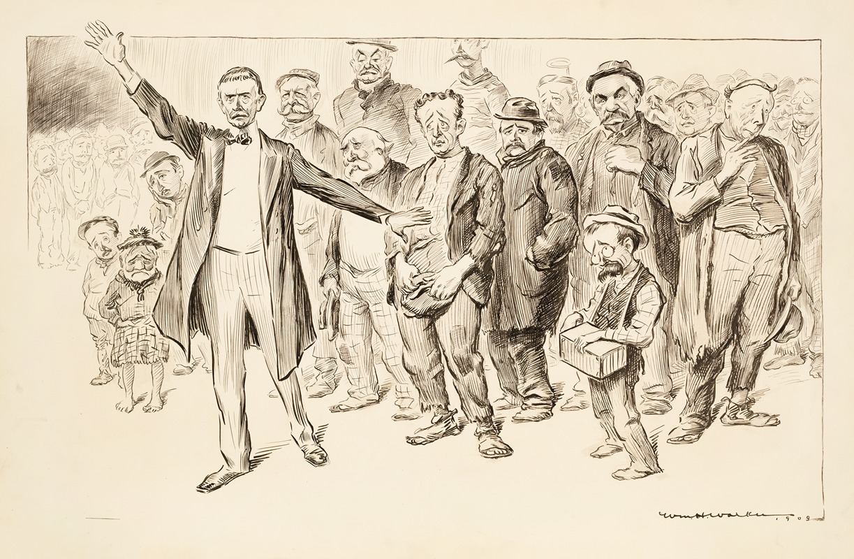 William Henry Walker - A crowd of men, some angry and some sad, dressed in once-fine clothes that are not ragged and in broken shoes