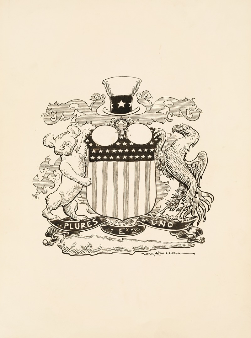 William Henry Walker - A family crest for Theodore Roosevelt, with an American flag, Uncle Sam’s hat, a bear, an eagle, a big stick, and three uses of his glasses