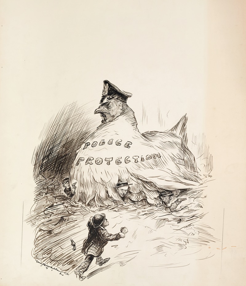 William Henry Walker - A giant hen representing police protection shelters several criminals under her wings