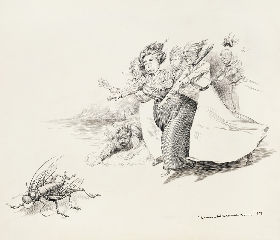 William Henry Walker - A group of women knock each other over chasing a single grasshopper.