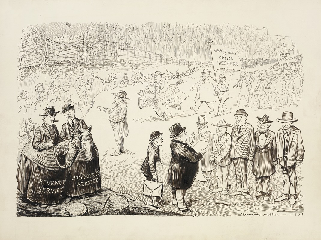 William Henry Walker - A long line of men march with signs