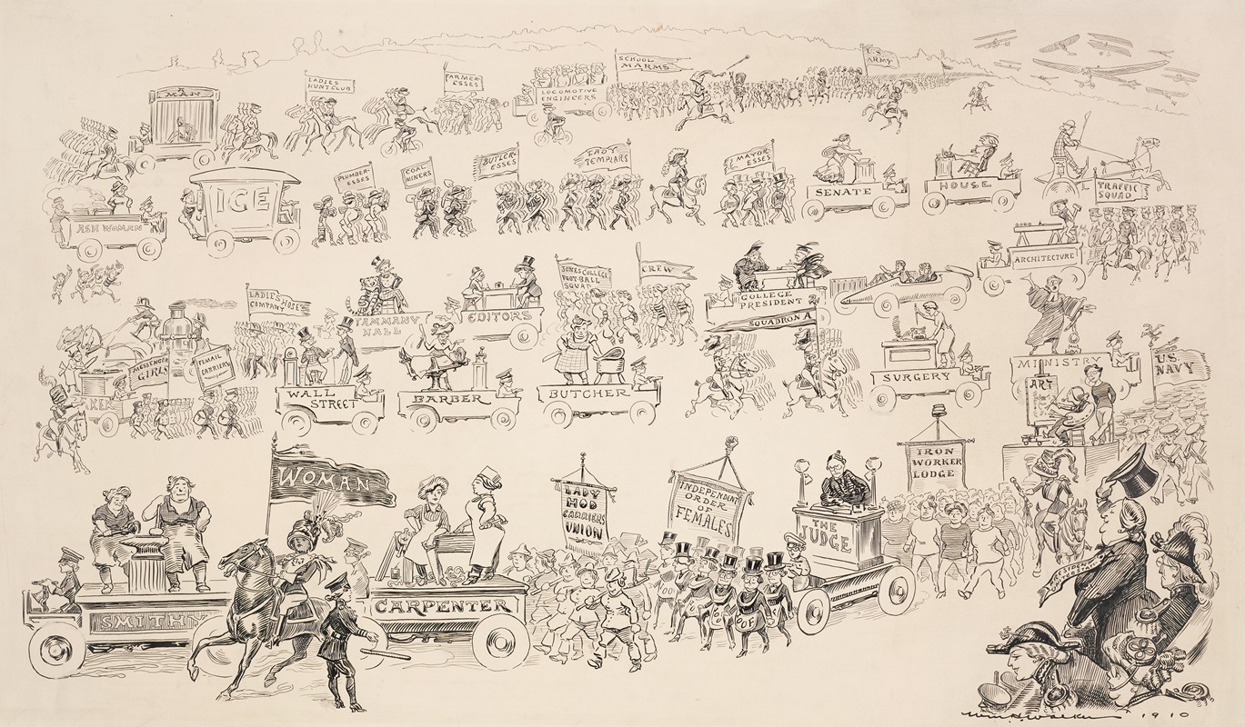 William Henry Walker - A long parade of women representing different professions marches by the president of the United States and a few officials