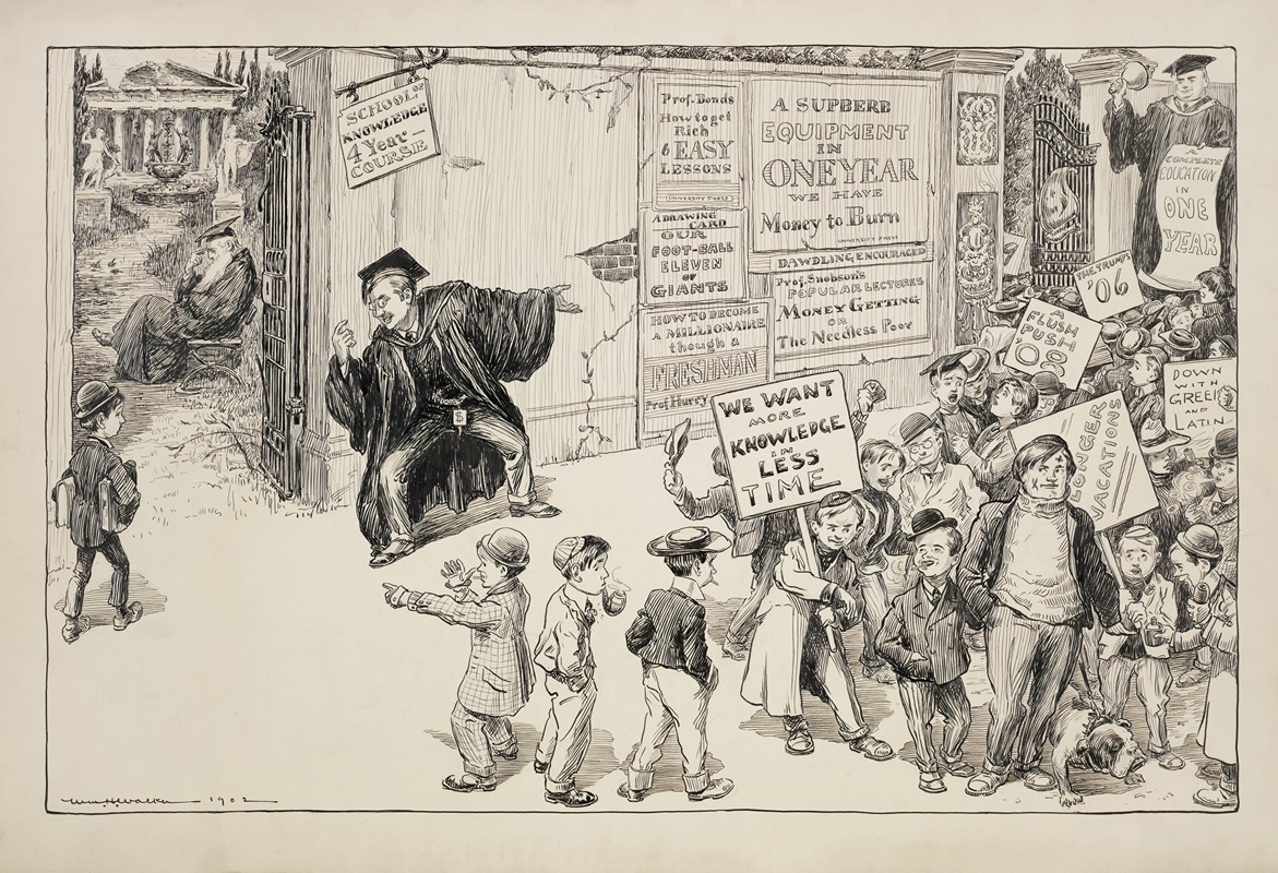 William Henry Walker - A man advertises a college education in one year, where students learn how to get rich, and has attracted a crowd of interested boys