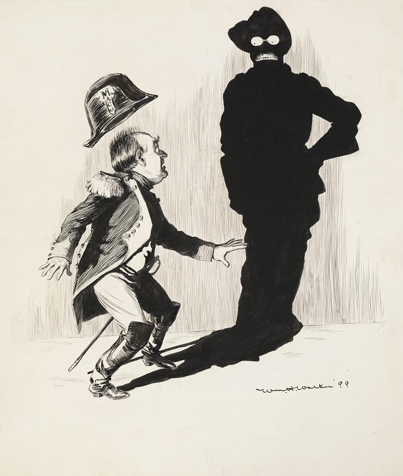 William Henry Walker - A man in a military uniform (Mac) is scared by his shadow, which is shaped like another man and looks at him sternly.