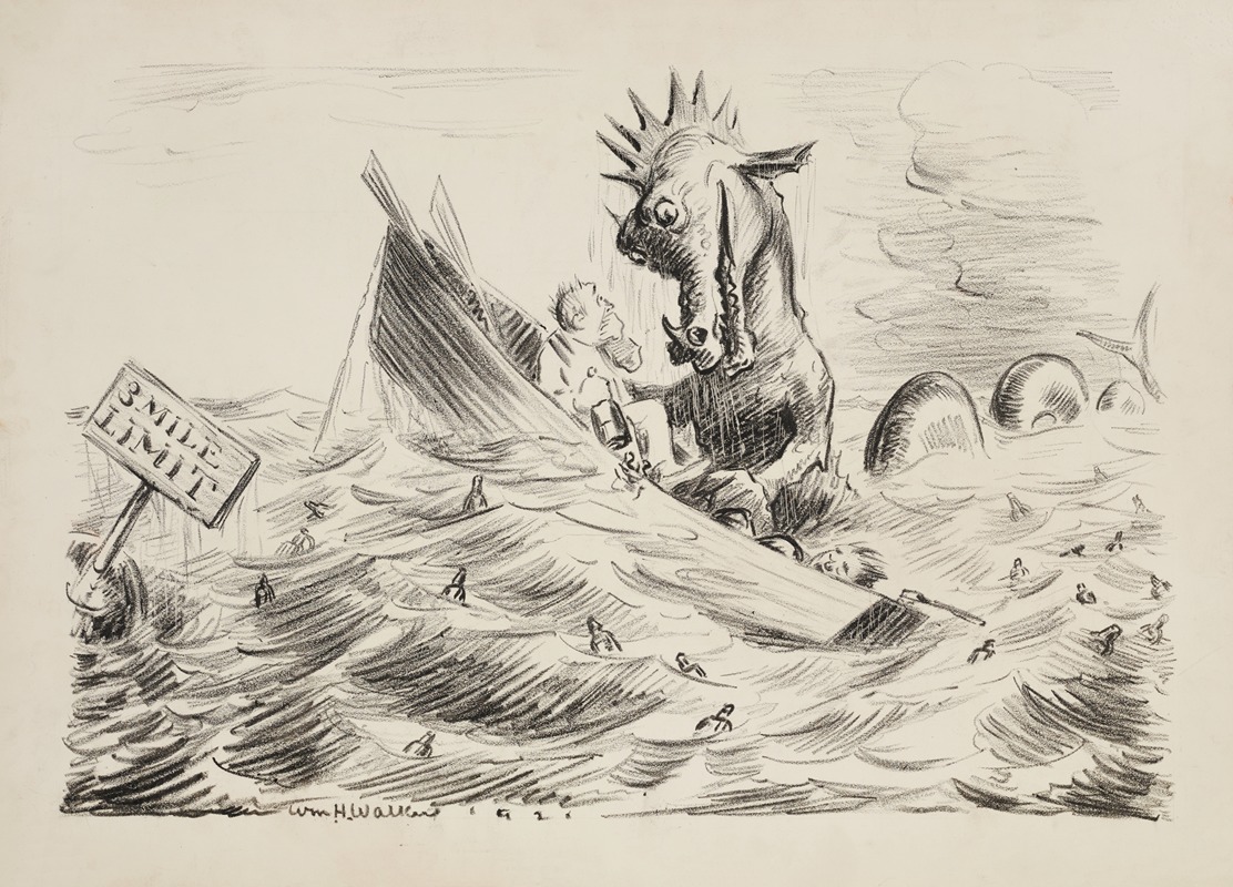 William Henry Walker - A man in a small boat is attacked by a sea monster