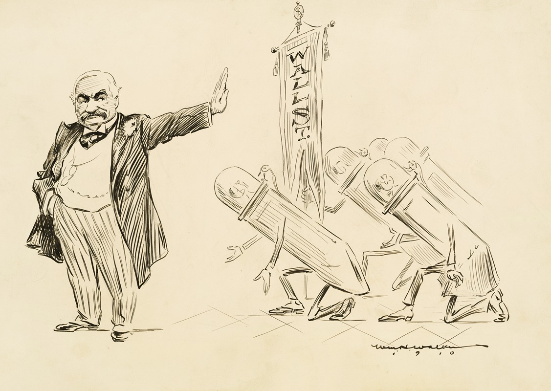 William Henry Walker - A man in a suit rejects several bowing figures representing Wall Street.