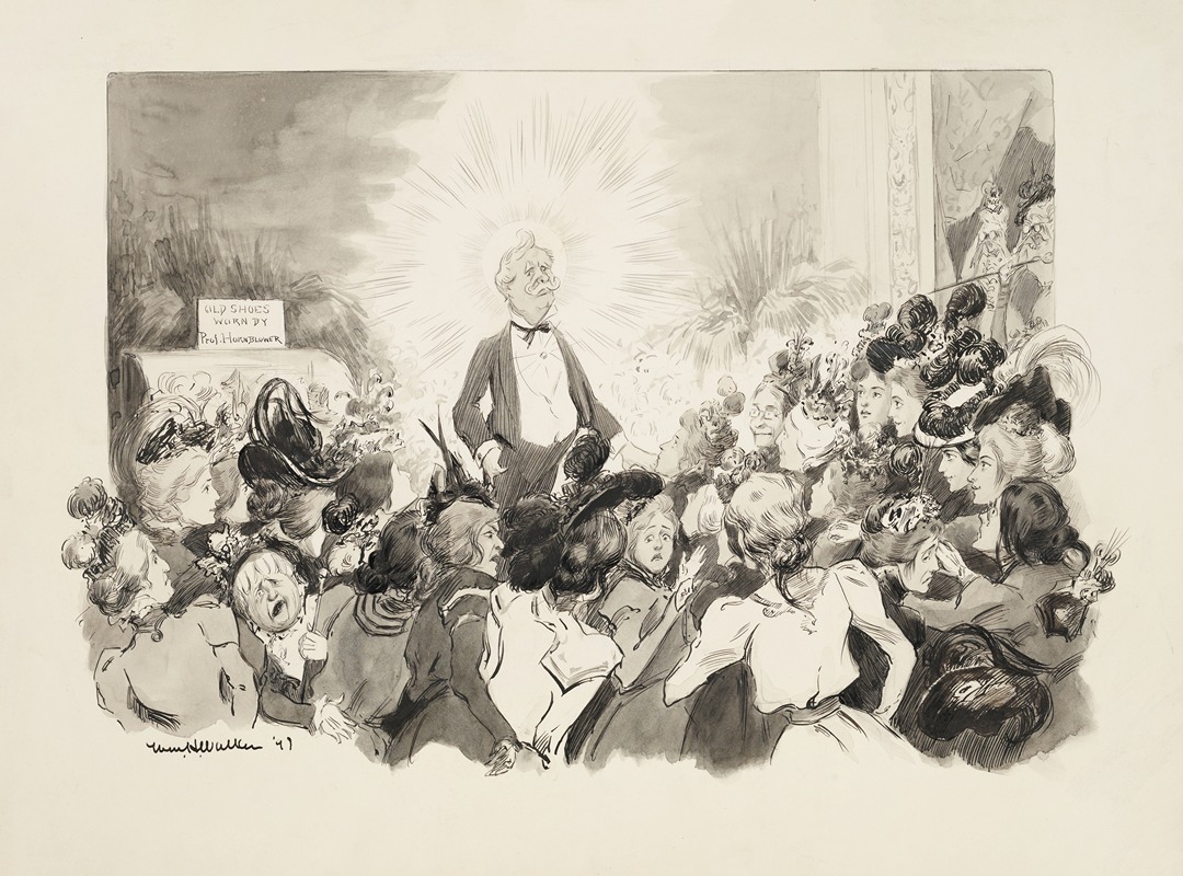 William Henry Walker - A man in a suit with a halo causes a group of ladies to either admire him or argue with each other