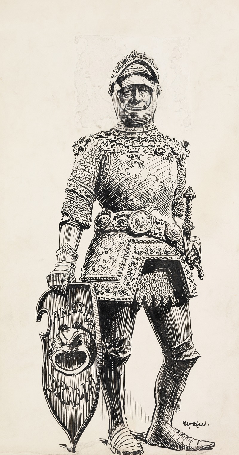 William Henry Walker - A man in ornate armor. His shield reads ‘American Drama’