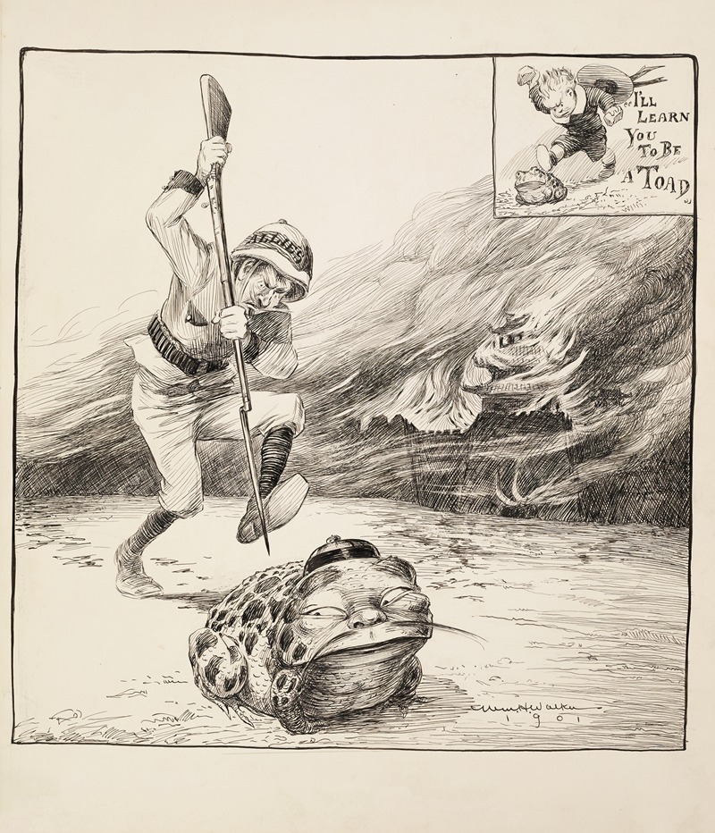 William Henry Walker - A man representing the allies prepares to attack a toad, possibly representing China