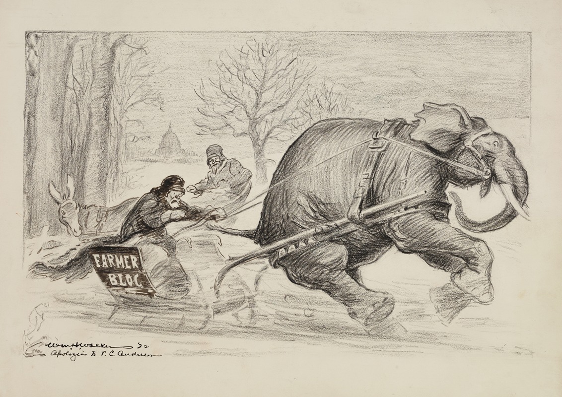 William Henry Walker - A man representing the ‘Farmer Bloc’ is pulled swiftly in a sleigh by the Republican Party elephant