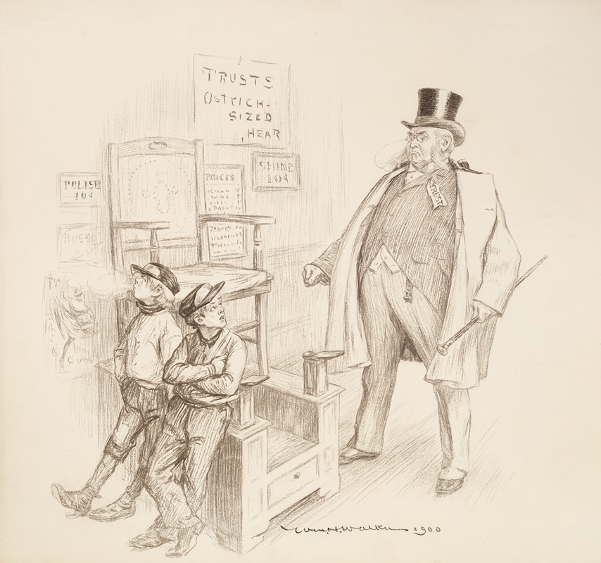 William Henry Walker - A man representing Trusts angrily approaches two shoe-shine boys