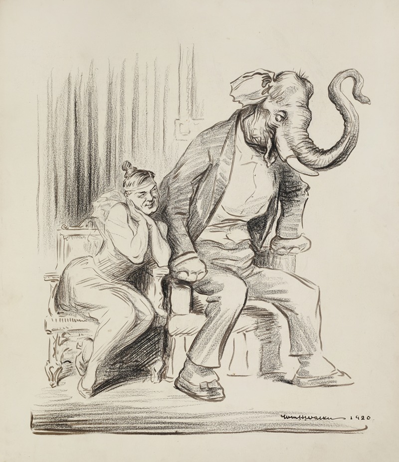 William Henry Walker - A man, depicted as a woman, tries to flirt with the Republican Party elephant, but the elephant moves away