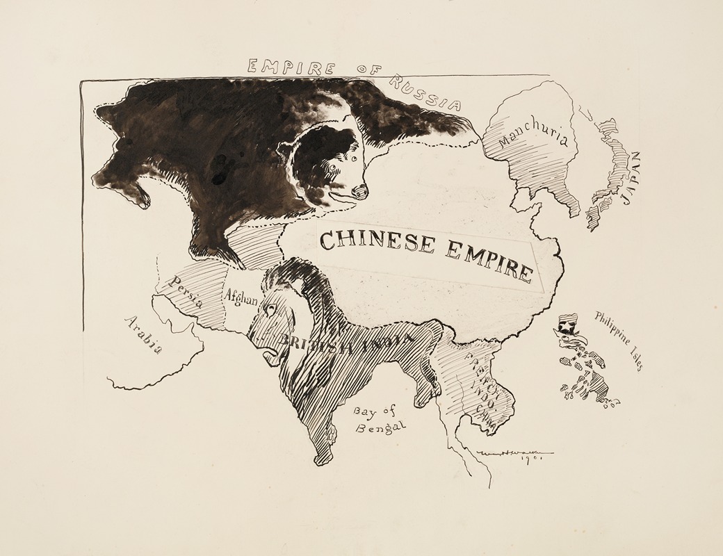 William Henry Walker - A map of the Asian continent showing the various empires, represented by animals