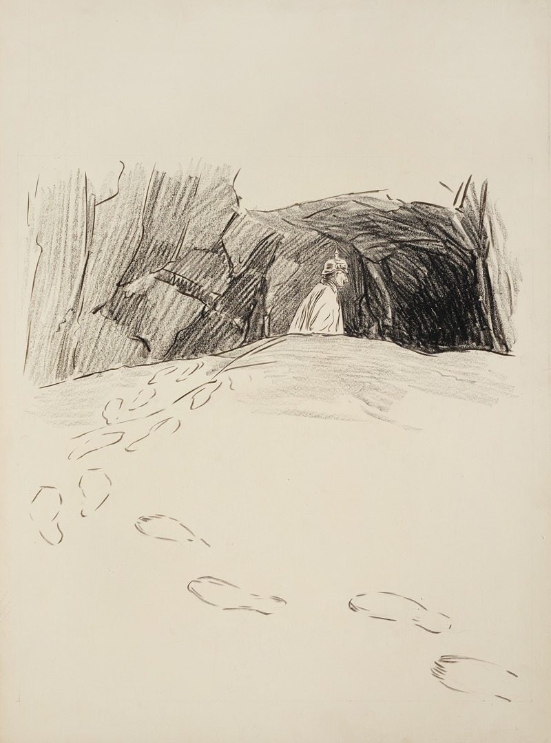 William Henry Walker - A Prussian soldier enters a cave, leaving large footprints behind him.