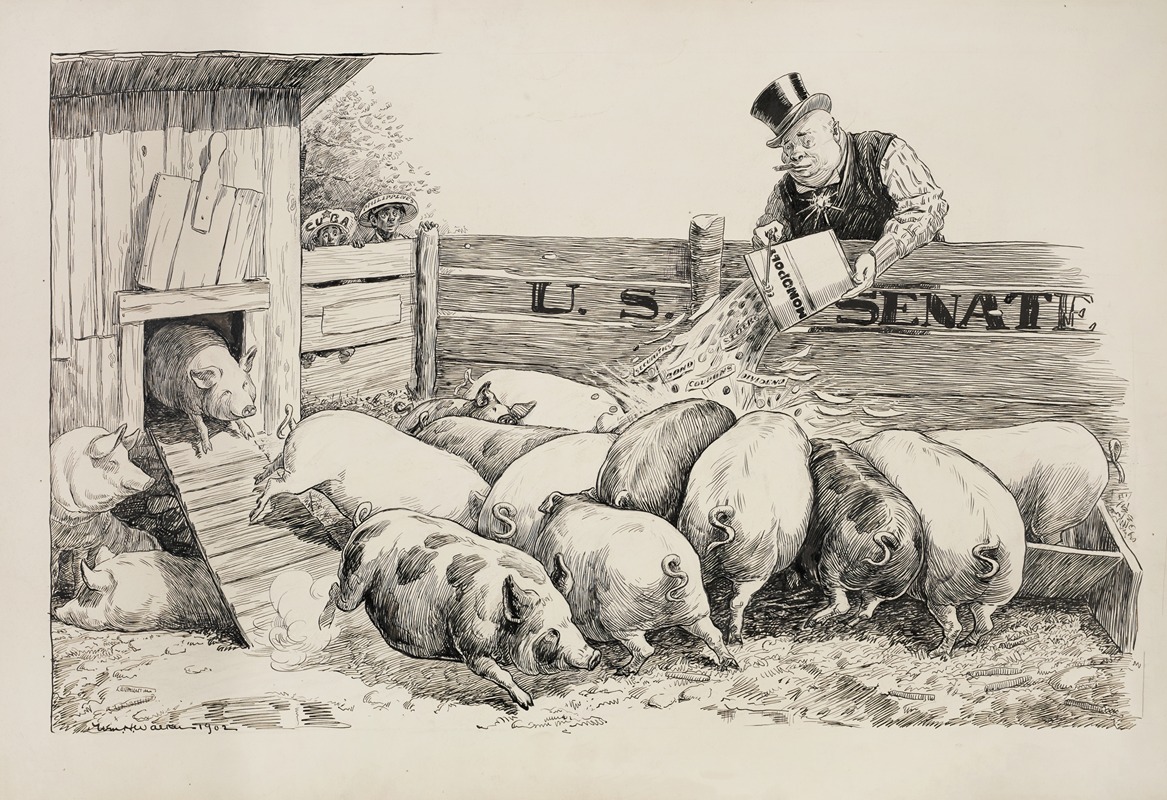 William Henry Walker - A rich man feeds his pigs (the U.S. Senate) with money from a bucket representing monopoly