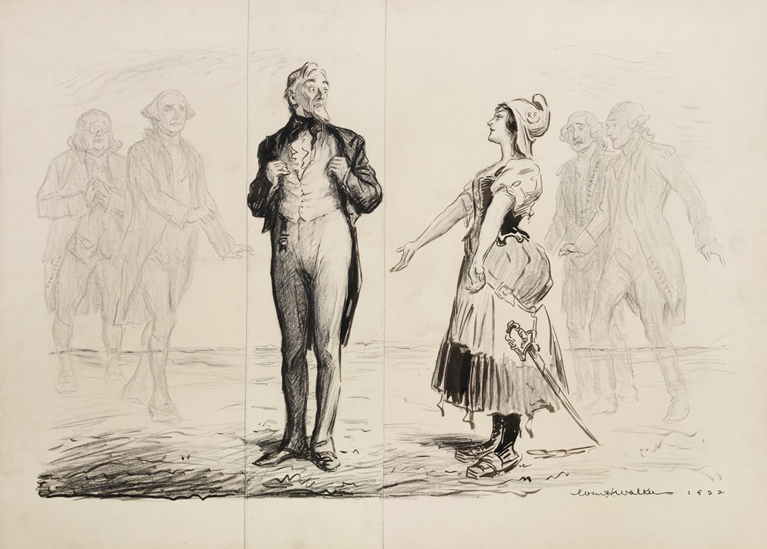 William Henry Walker - A woman representing France holds out her arms to Uncle Sam