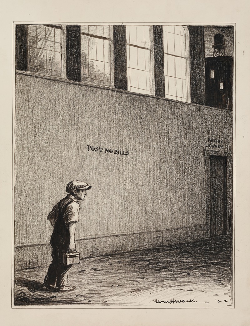 William Henry Walker - A young boy with a lunch box goes to work at a factory.