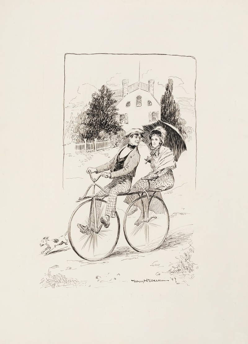 William Henry Walker - A young couple ride on a tandem bicycle.