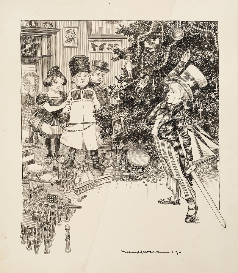 William Henry Walker - Children representing several countries at Christmas with the presents on the floor