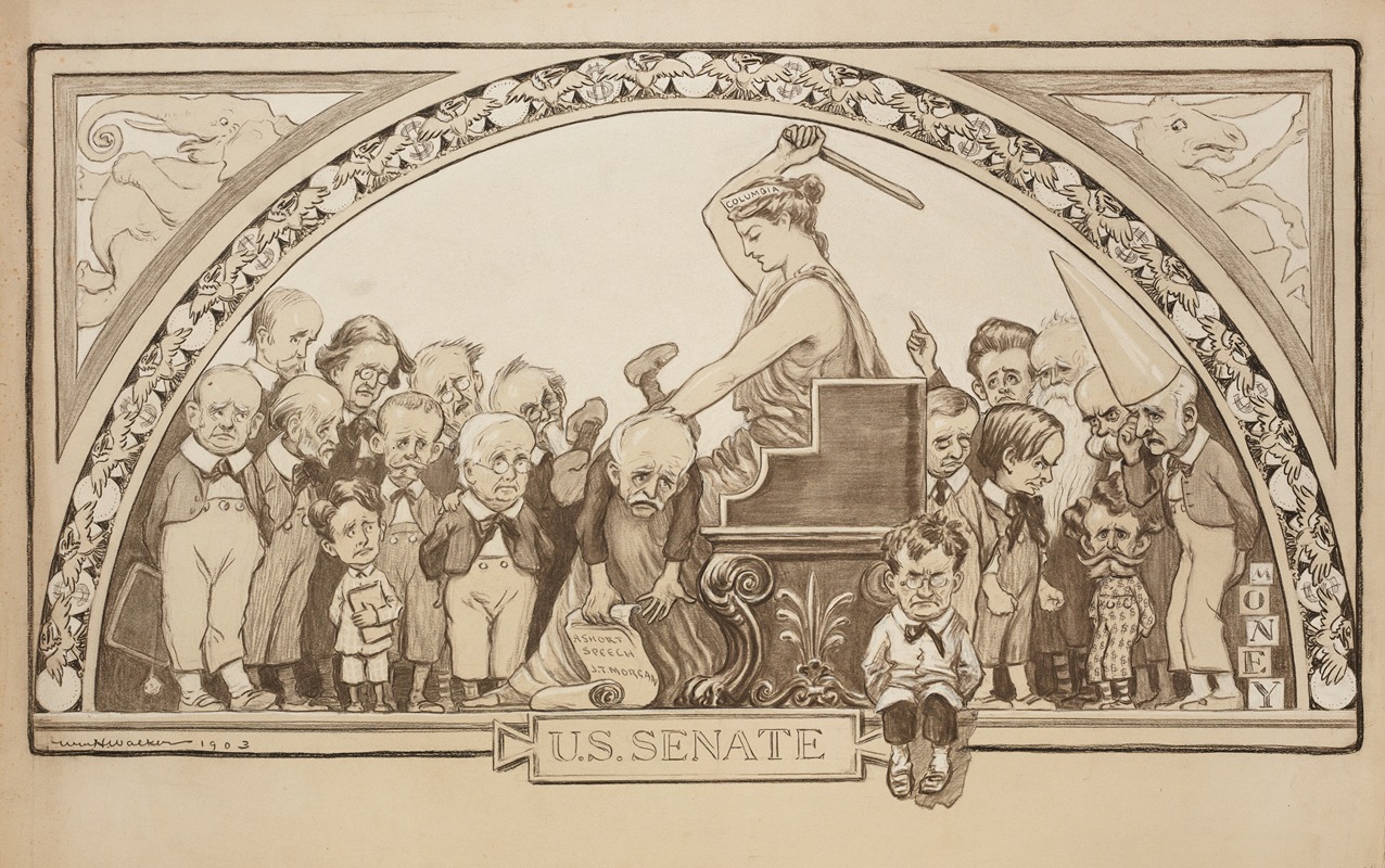 William Henry Walker - Columbia (a woman representing the United States) turns members of the U.S. Senate over her knee and spanks them.