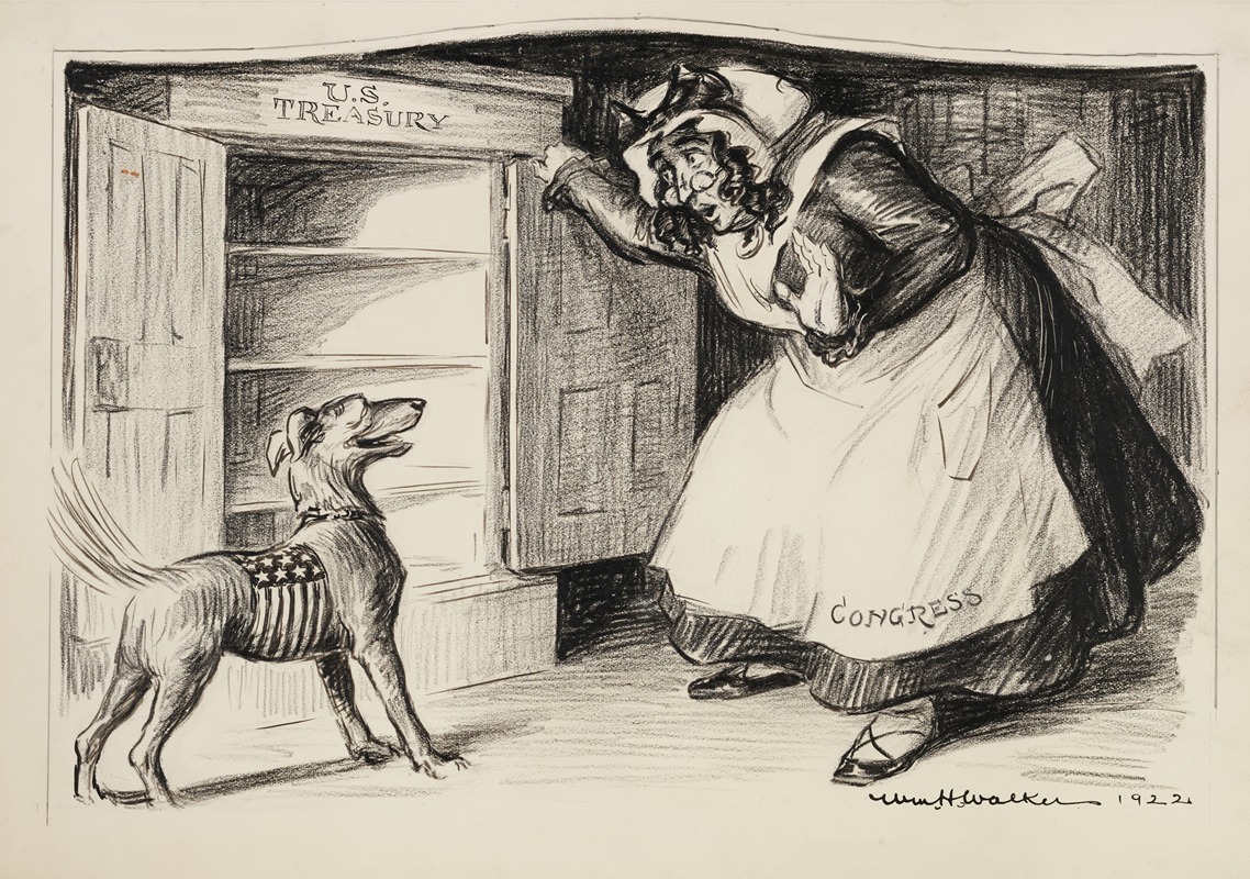 William Henry Walker - Congress, depicted as Old Mother Hubbard, opens her cupboard (the U.S. Treasury) to get food for her dog but finds it is empty