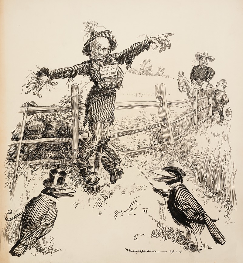 William Henry Walker - David B. Hill depicted as a scarecrow with a sign that he is a Democrat