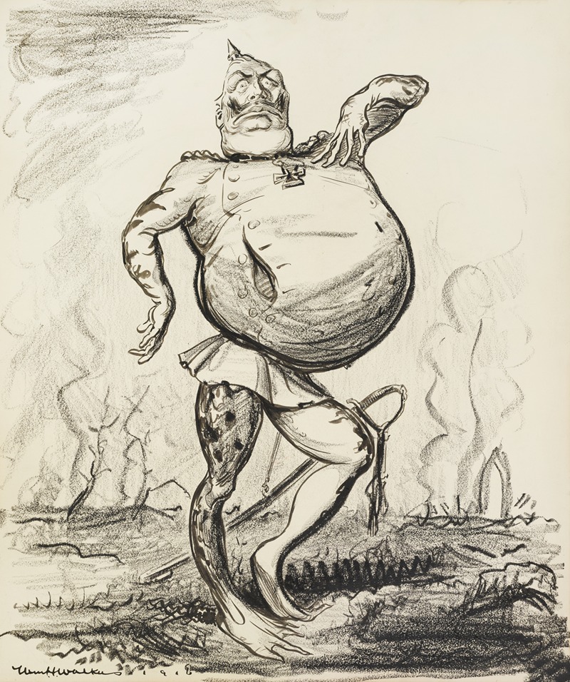 William Henry Walker - Kaiser Wilhelm II, depicted as a frog with an inflated belly, standing over a ruined, smoky field.