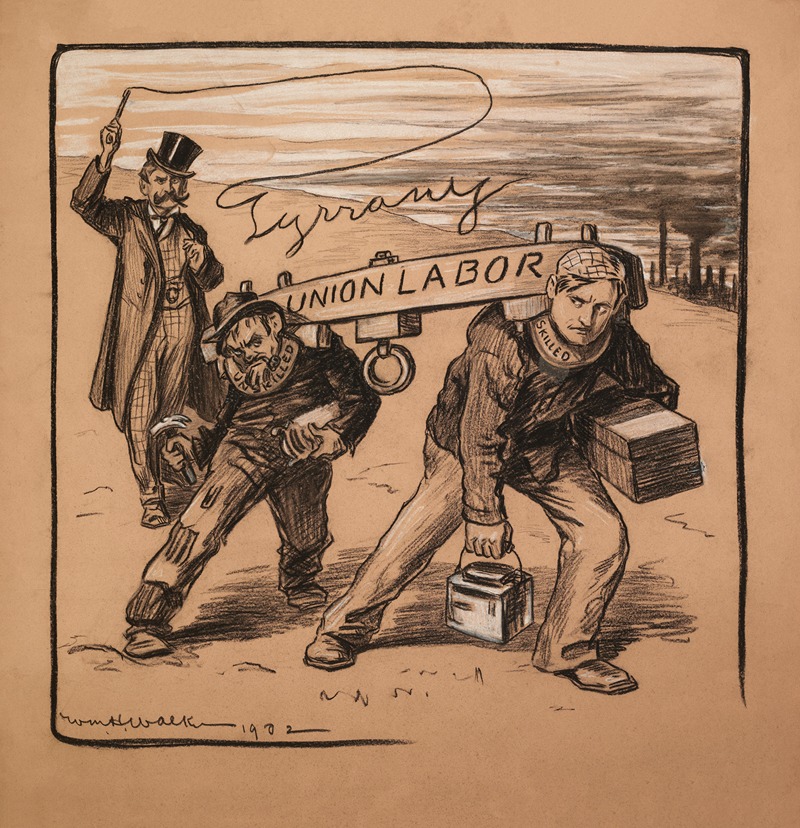 William Henry Walker - Men representing skilled and unskilled workers are yoked together by ‘union labor,’ the unskilled holding back the skilled worker