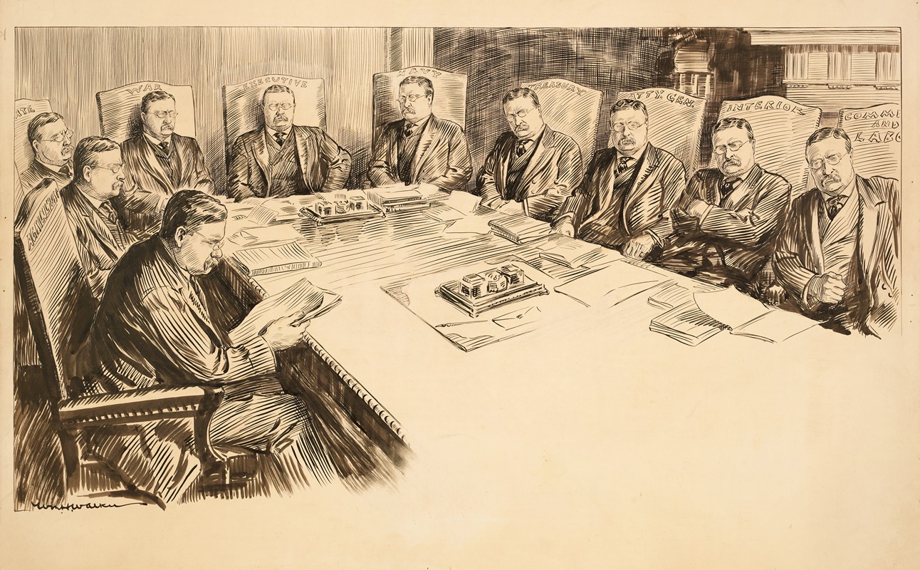 William Henry Walker - President Theodore Roosevelt meeting with his Cabinet, only each Cabinet member is depicted as Roosevelt.