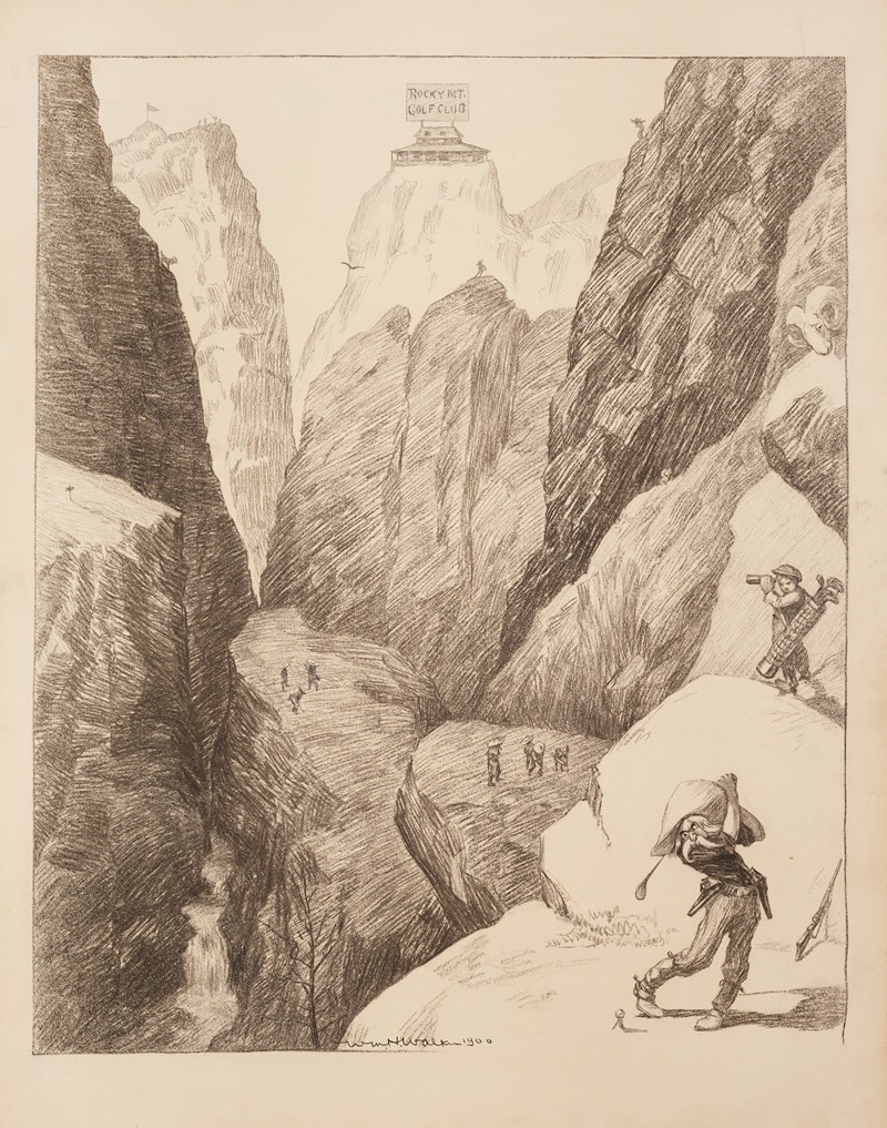 William Henry Walker - Several figures try to play golf in steep mountains at the ‘Rocky Mt. Golf Club’