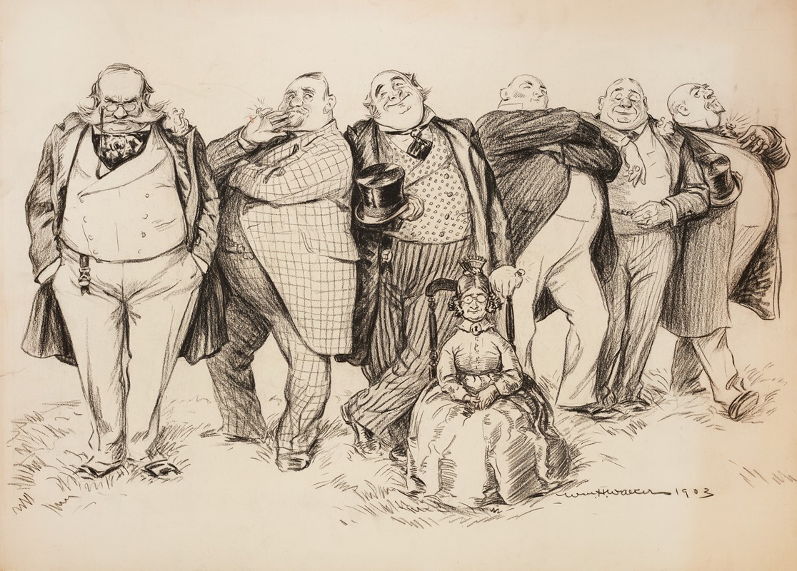 William Henry Walker - Several large men in suits stand behind a small older woman in a chair.