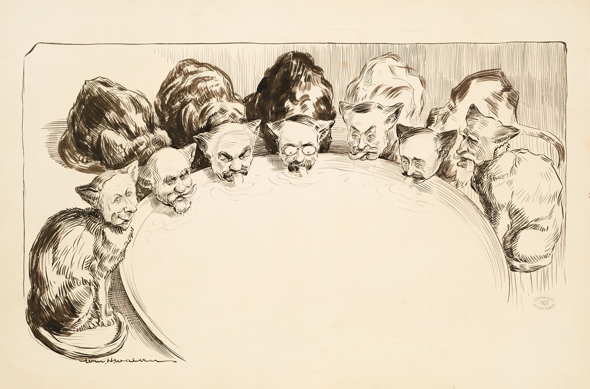 William Henry Walker - Several men depicted as cats, with Theodore Roosevelt at the center, lap at a giant bowl of milk.