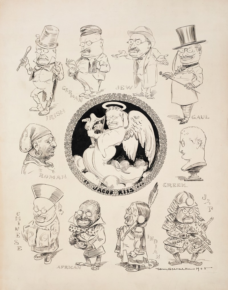 William Henry Walker - Several portraits of Theodore Roosevelt as several different ethnicities. In the center portrait, he is depicted as an angel.