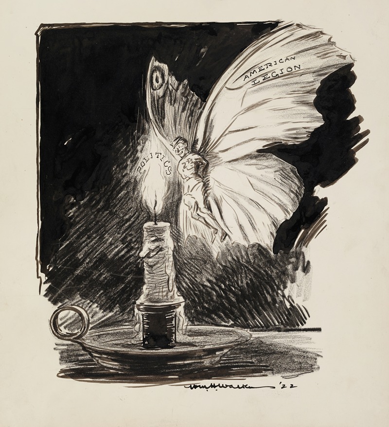 William Henry Walker - The American Legion depicted as a moth drawn to the flame of a candle which represents politics.