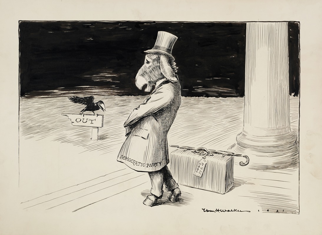 William Henry Walker - The Democratic Party donkey stands on the steps of the capitol, forced to leave