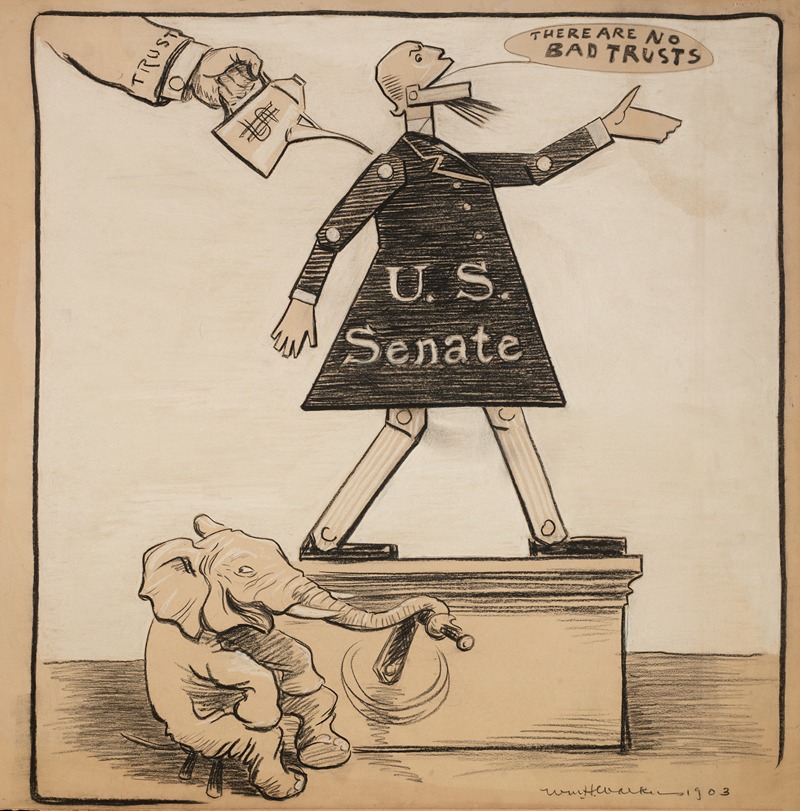 William Henry Walker - The U.S. Senate is represented as a mechanical toy which says ‘There are no bad Trusts’ whenever played