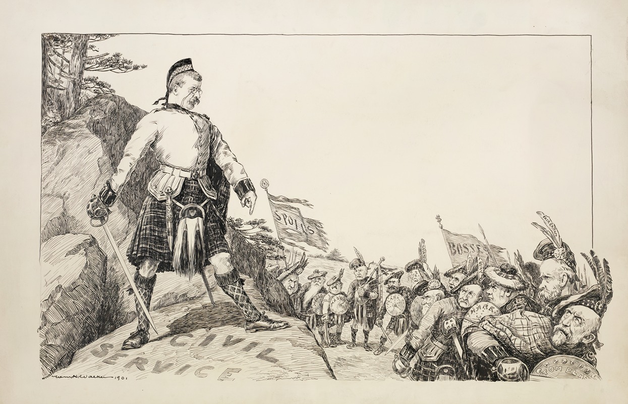 William Henry Walker - Theodore Roosevelt defends a hill representing the civil service from an army with flags reading ‘spoils’ and ‘bosses’