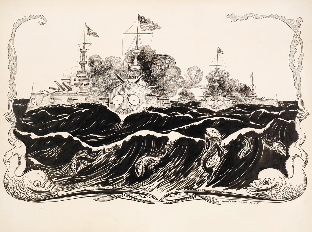 William Henry Walker - Three U.S. war ships traveling through rough waters