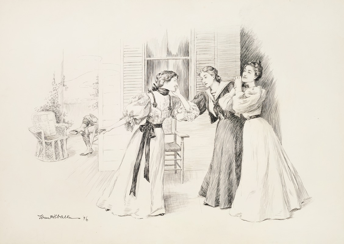 William Henry Walker - Three women laughing together, with a fourth reading around the corner.