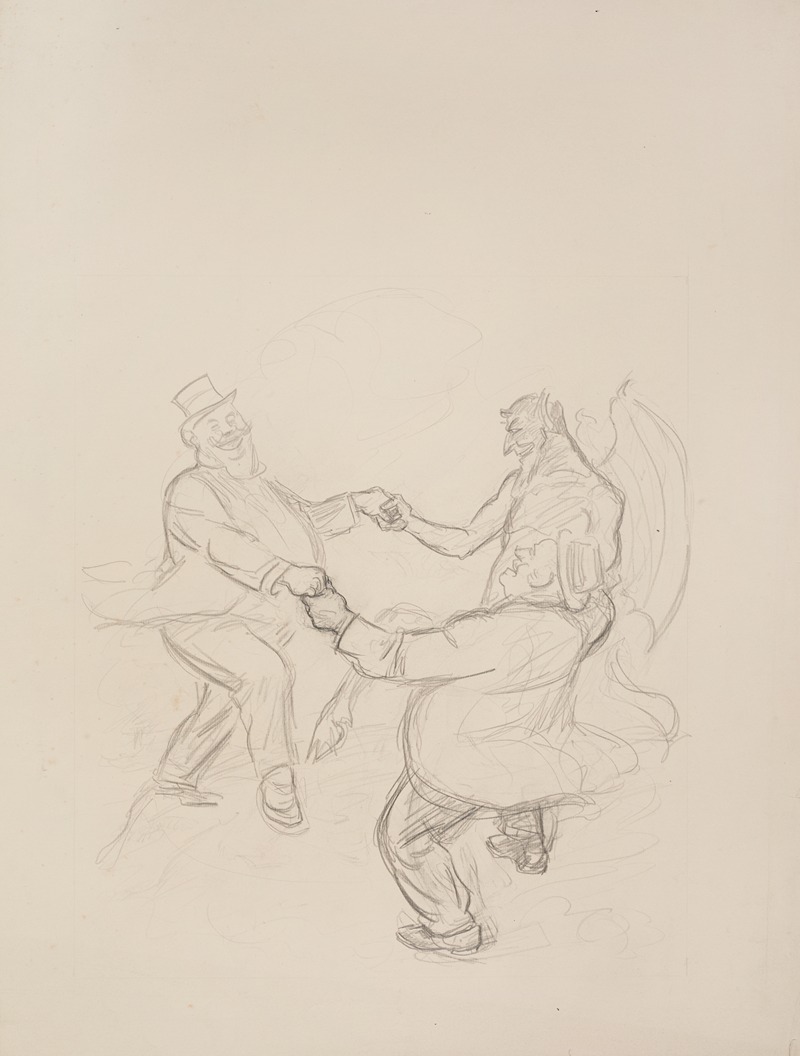 William Henry Walker - Two fat men in suits dance happily with a demon.