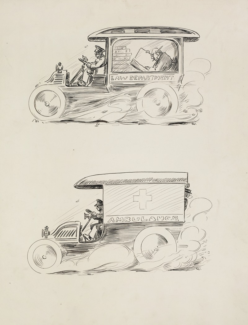 William Henry Walker - Two images of a vehicle. In the first it is a law department; in the second it is an ambulance.