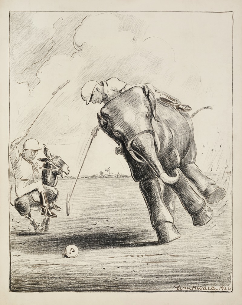 William Henry Walker - Two men playing polo, one riding the Democratic Party donkey and the other the Republican Party elephant