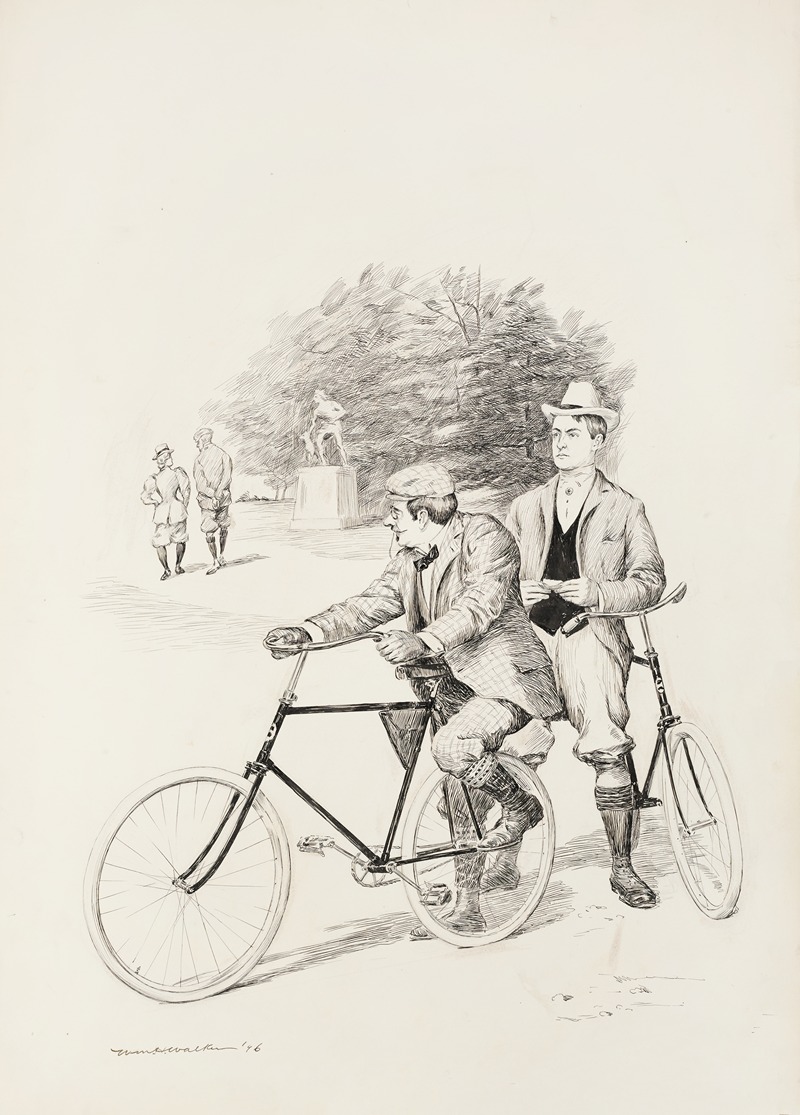 William Henry Walker - Two men with bicycles in a park.