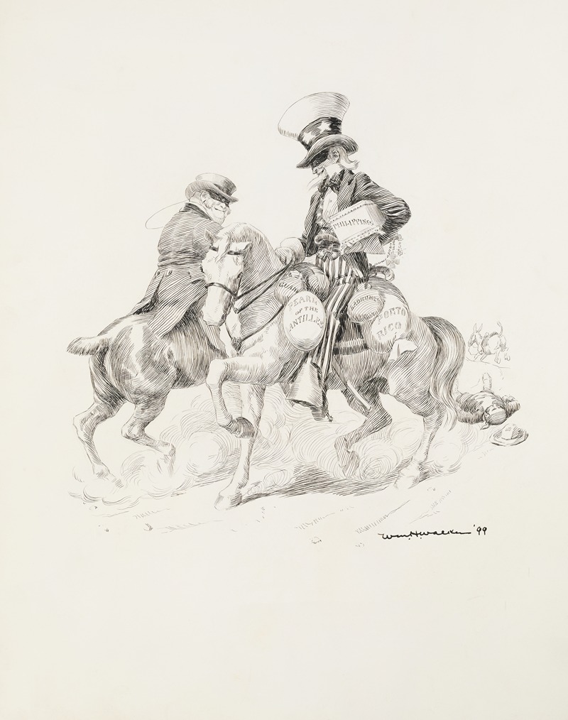 William Henry Walker - Uncle Sam and another man depicted as bandits on horses