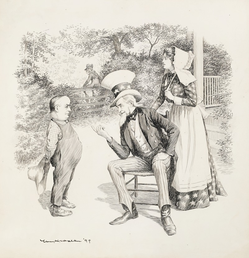 William Henry Walker - Uncle Sam and Columbia (dressed as a farmer’s wife) talk with a man depicted as a young boy in overalls.