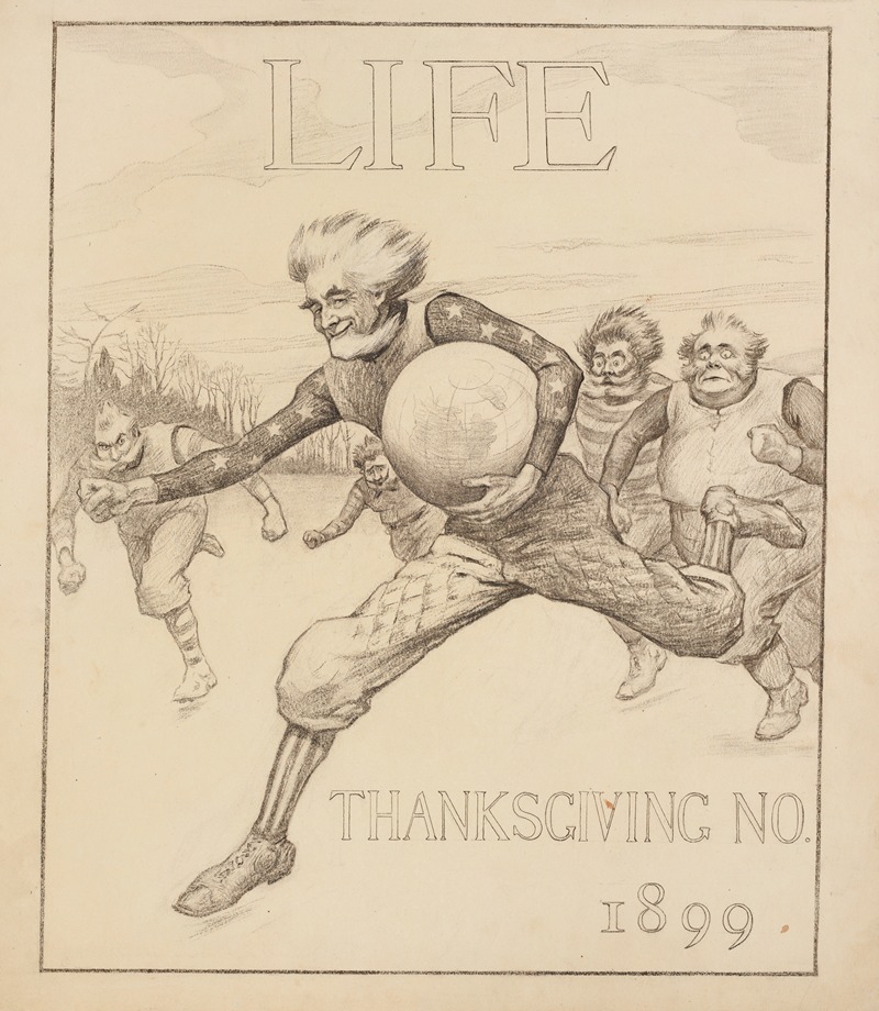 William Henry Walker - Uncle Sam as a football player is running with the ball