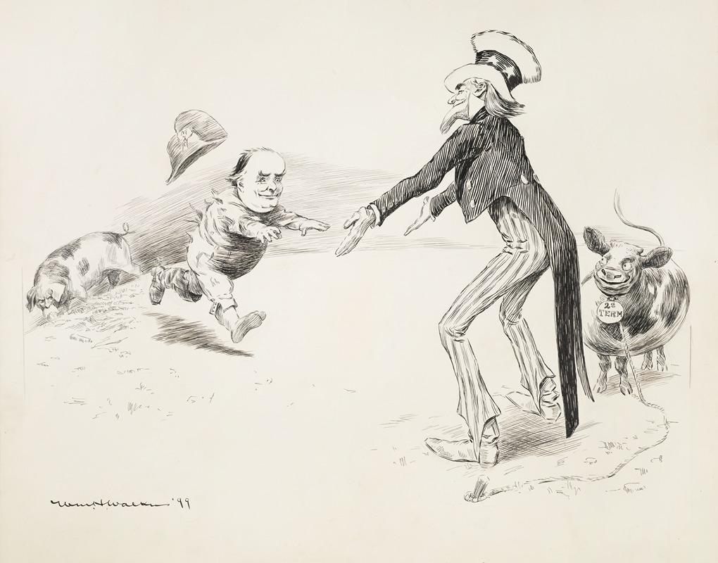 William Henry Walker - Uncle Sam holds out his arms to William Jennings Bryan to offer him a cow representing a second term.