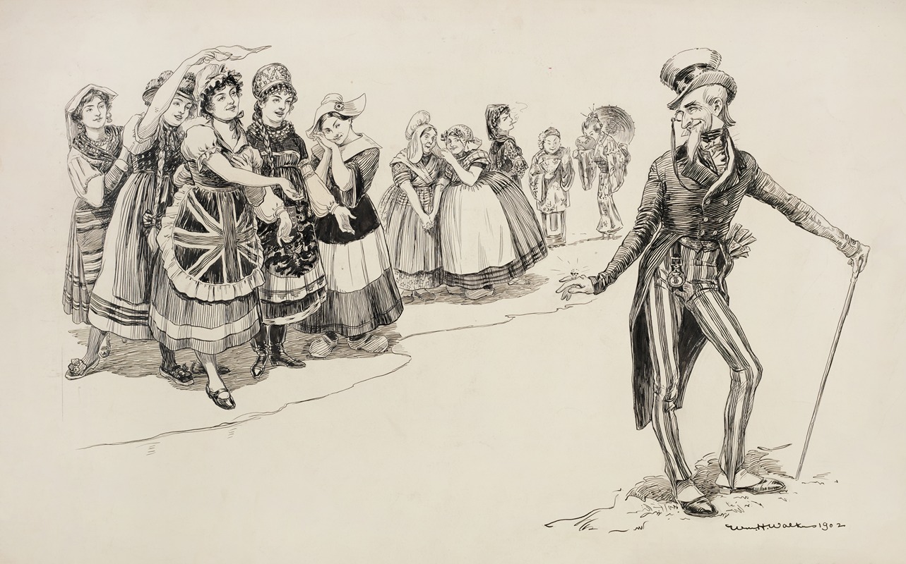 William Henry Walker - Uncle Sam is admired by ladies representing several countries